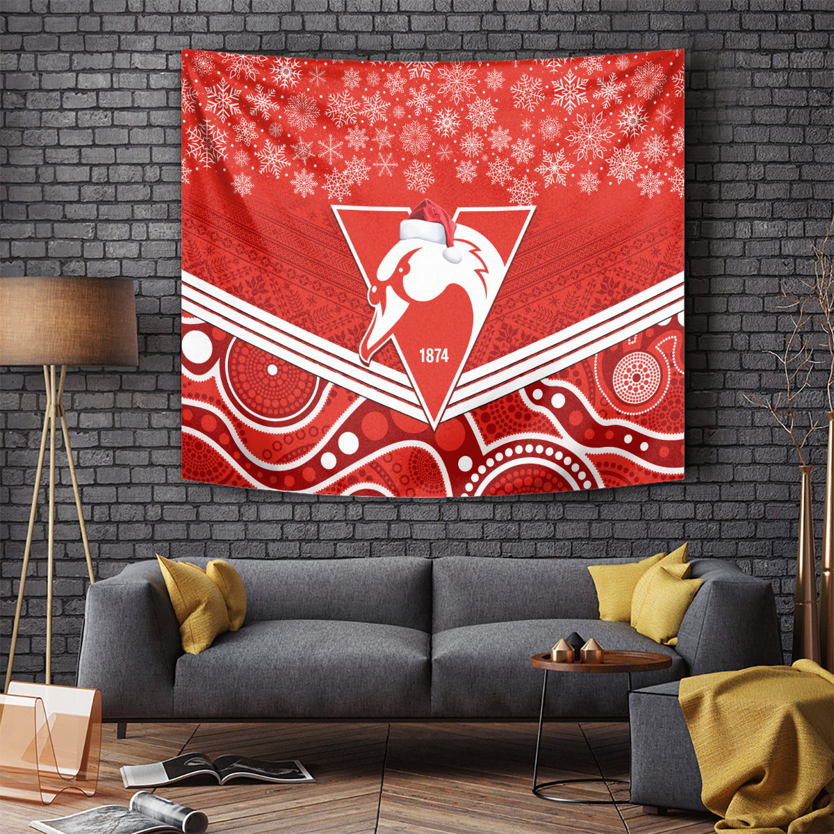 Swans Football Christmas Tapestry Merry Xmas 2023 Mix Aboriginal Art - Vibe Hoodie Shop