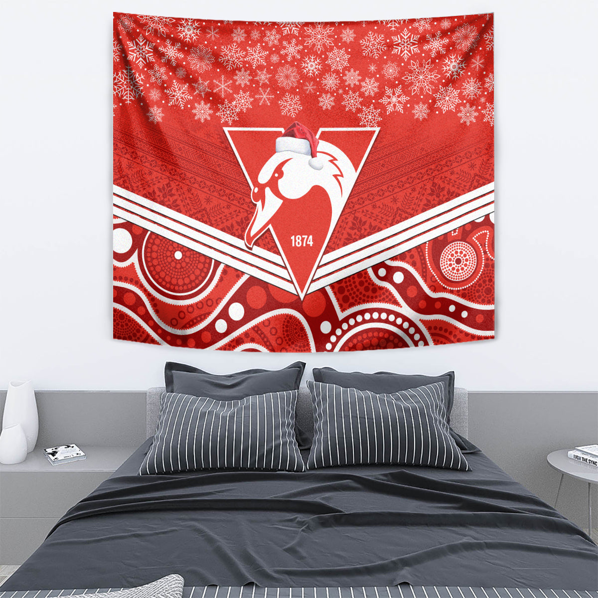 Swans Football Christmas Tapestry Merry Xmas 2023 Mix Aboriginal Art - Vibe Hoodie Shop