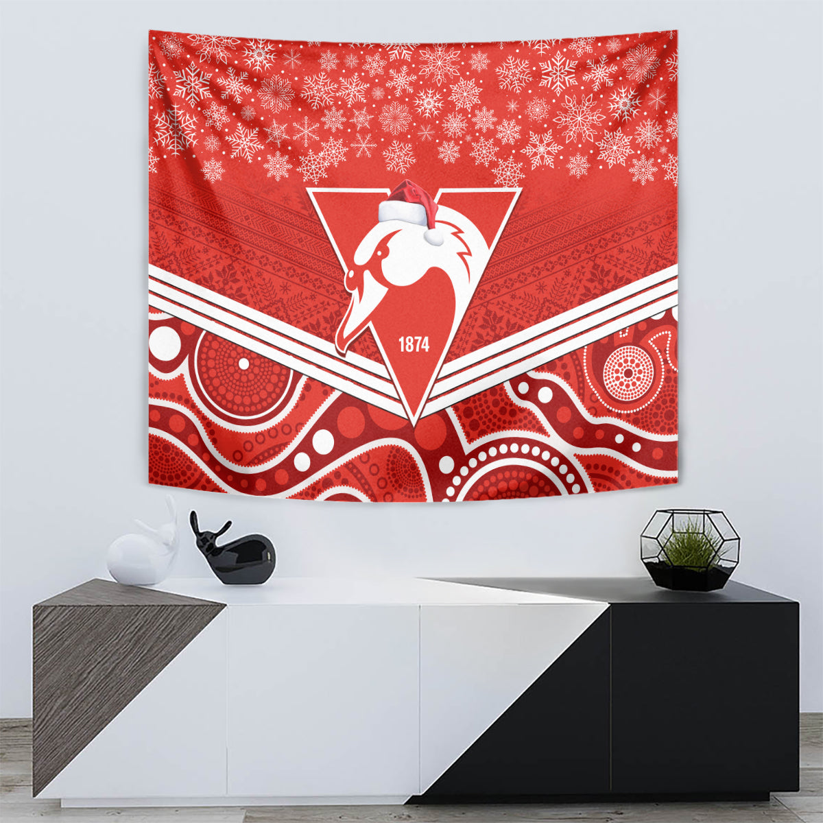 Swans Football Christmas Tapestry Merry Xmas 2023 Mix Aboriginal Art - Vibe Hoodie Shop