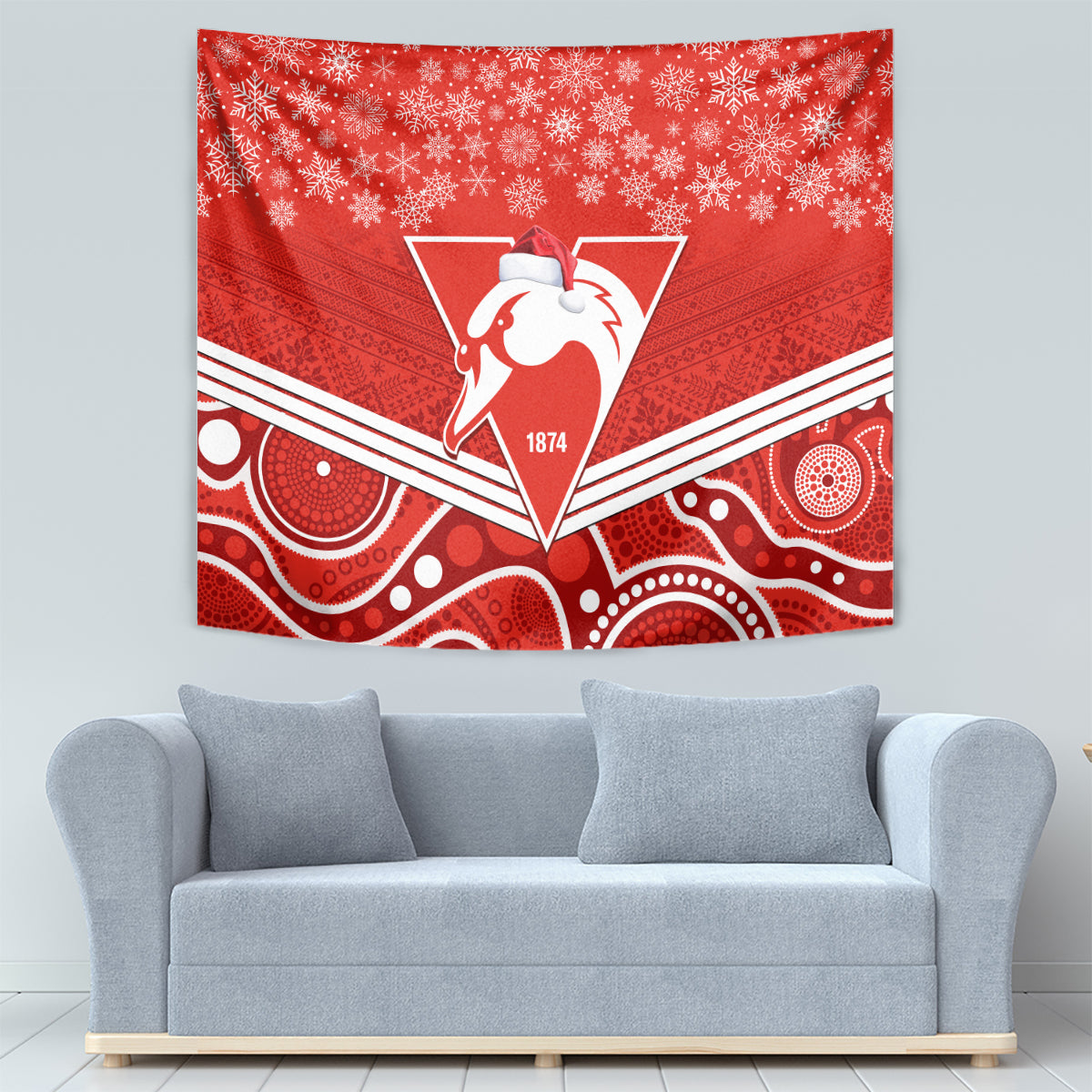 Swans Football Christmas Tapestry Merry Xmas 2023 Mix Aboriginal Art - Vibe Hoodie Shop