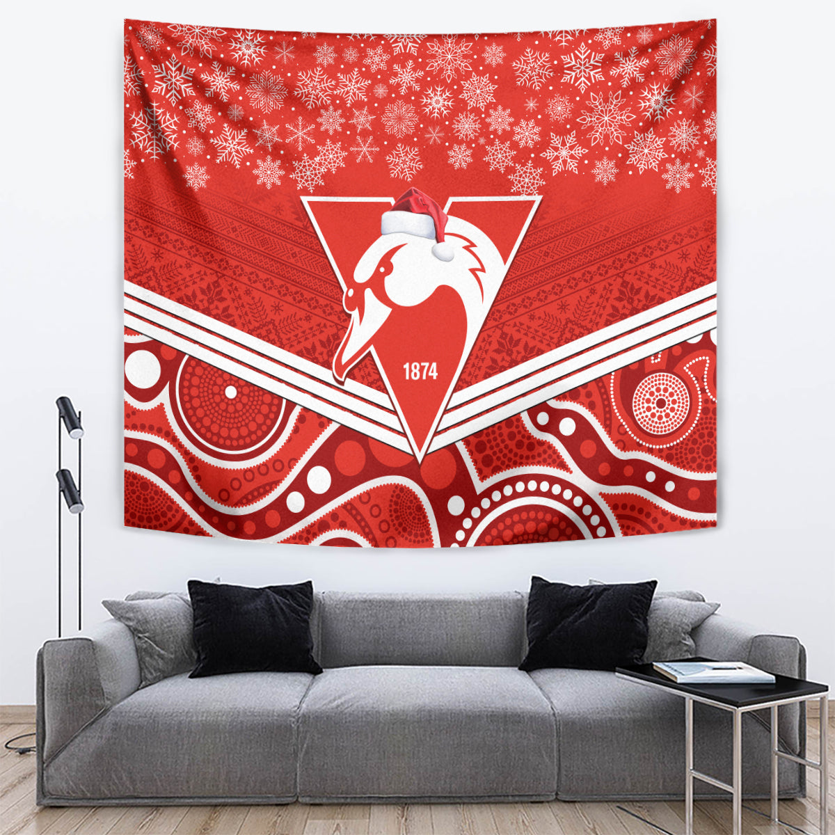 Swans Football Christmas Tapestry Merry Xmas 2023 Mix Aboriginal Art - Vibe Hoodie Shop