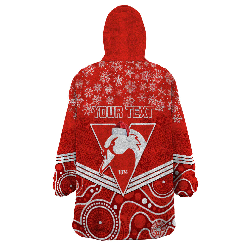 Personalised Swans Football Christmas Wearable Blanket Hoodie Merry Xmas 2023 Mix Aboriginal Art - Vibe Hoodie Shop