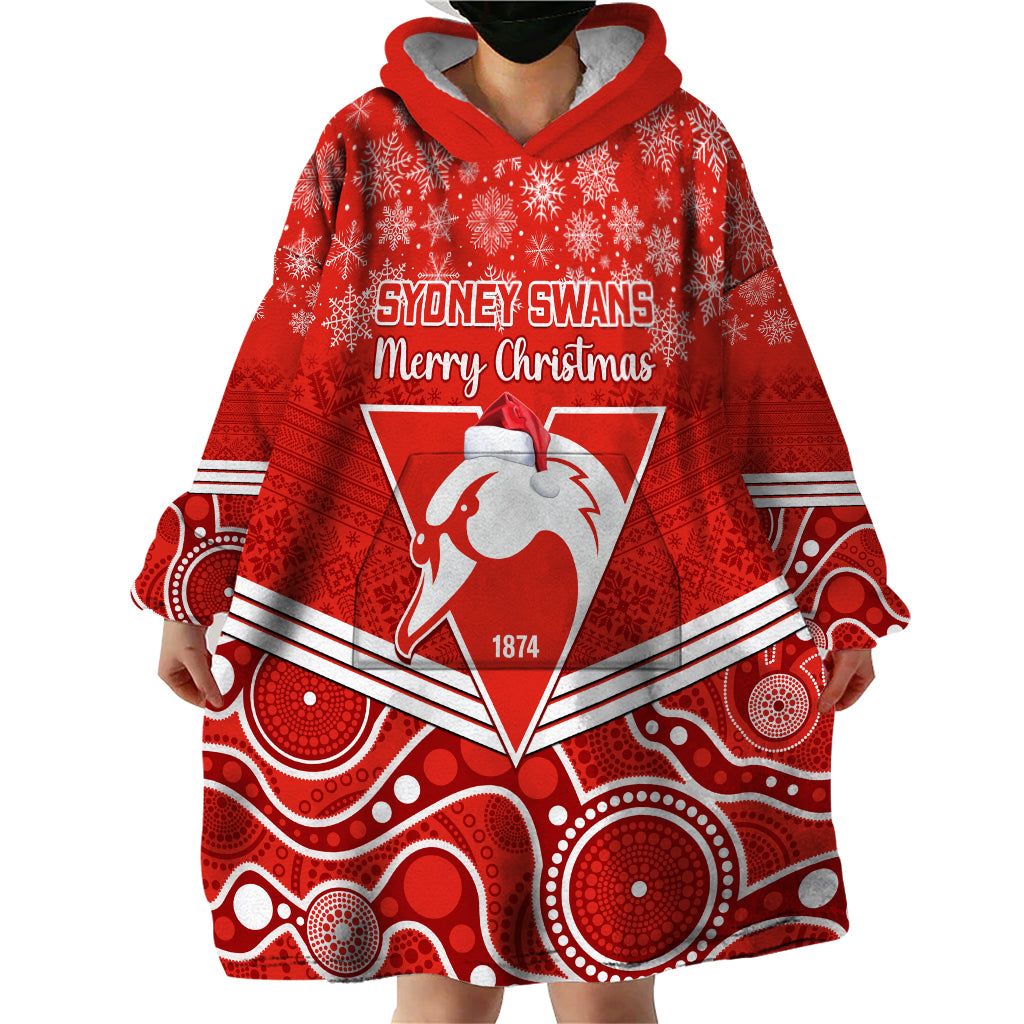 Personalised Swans Football Christmas Wearable Blanket Hoodie Merry Xmas 2023 Mix Aboriginal Art - Vibe Hoodie Shop