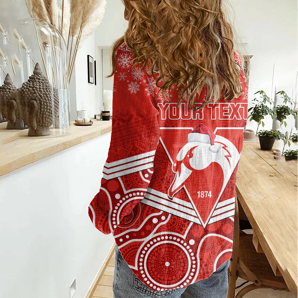 Personalised Swans Football Christmas Women Casual Shirt Merry Xmas 2023 Mix Aboriginal Art - Vibe Hoodie Shop