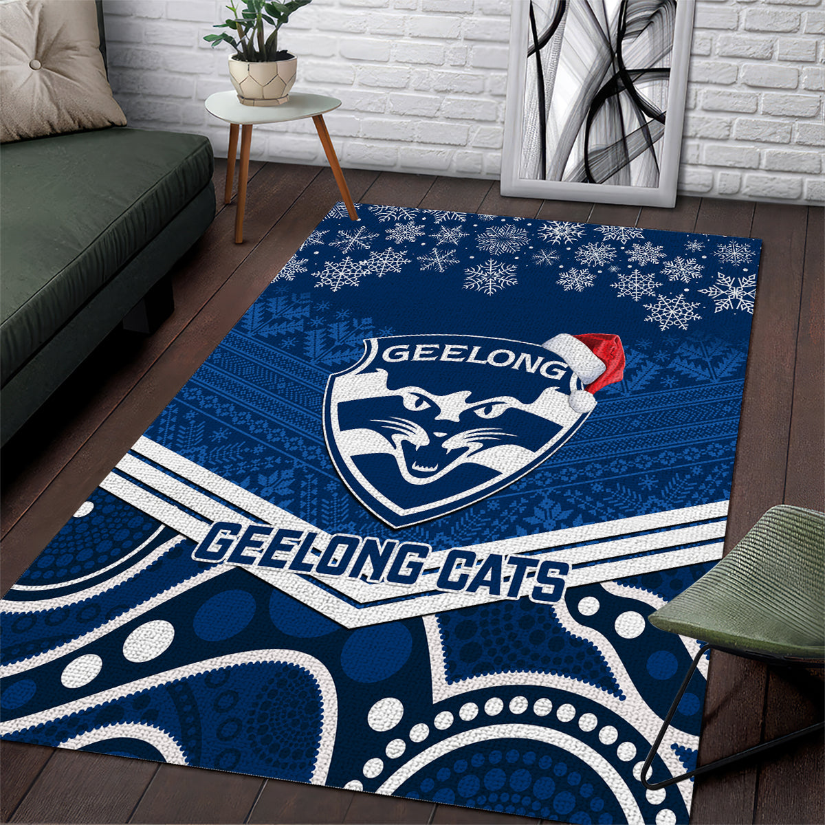 Geelong Football Christmas Area Rug Merry Xmas 2023 Mix Aboriginal Art - Vibe Hoodie Shop