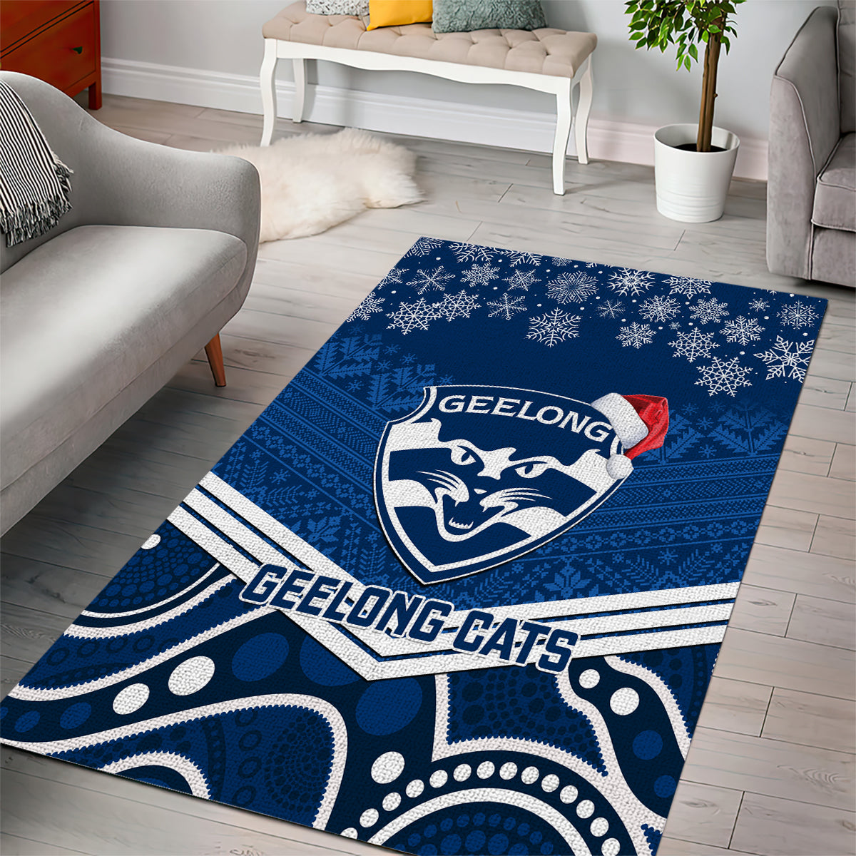 Geelong Football Christmas Area Rug Merry Xmas 2023 Mix Aboriginal Art - Vibe Hoodie Shop