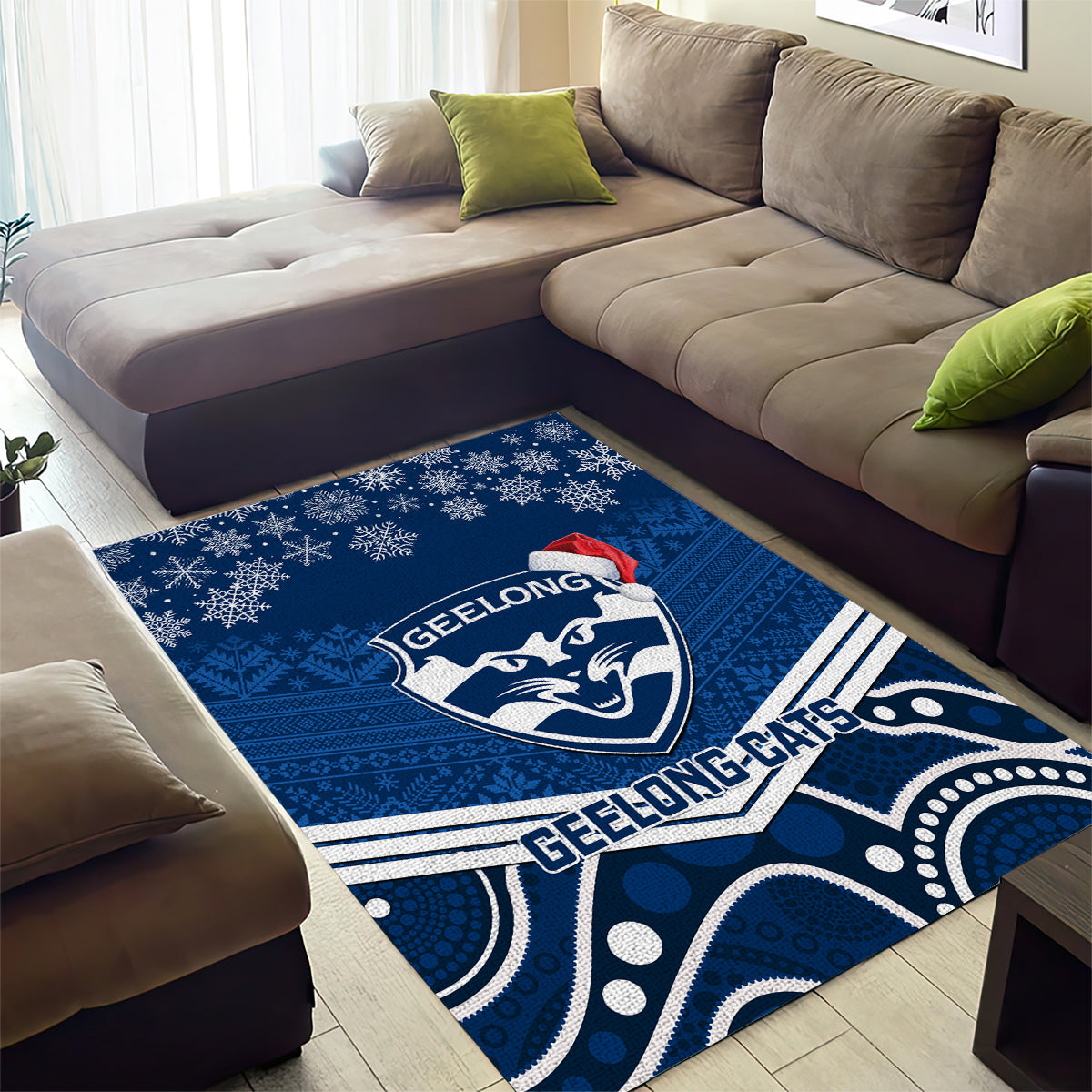 Geelong Football Christmas Area Rug Merry Xmas 2023 Mix Aboriginal Art - Vibe Hoodie Shop