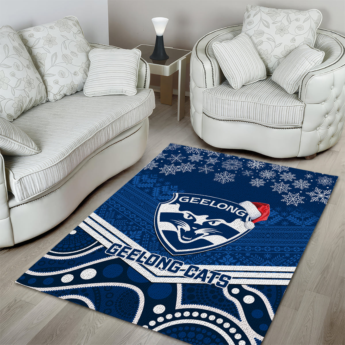 Geelong Football Christmas Area Rug Merry Xmas 2023 Mix Aboriginal Art - Vibe Hoodie Shop