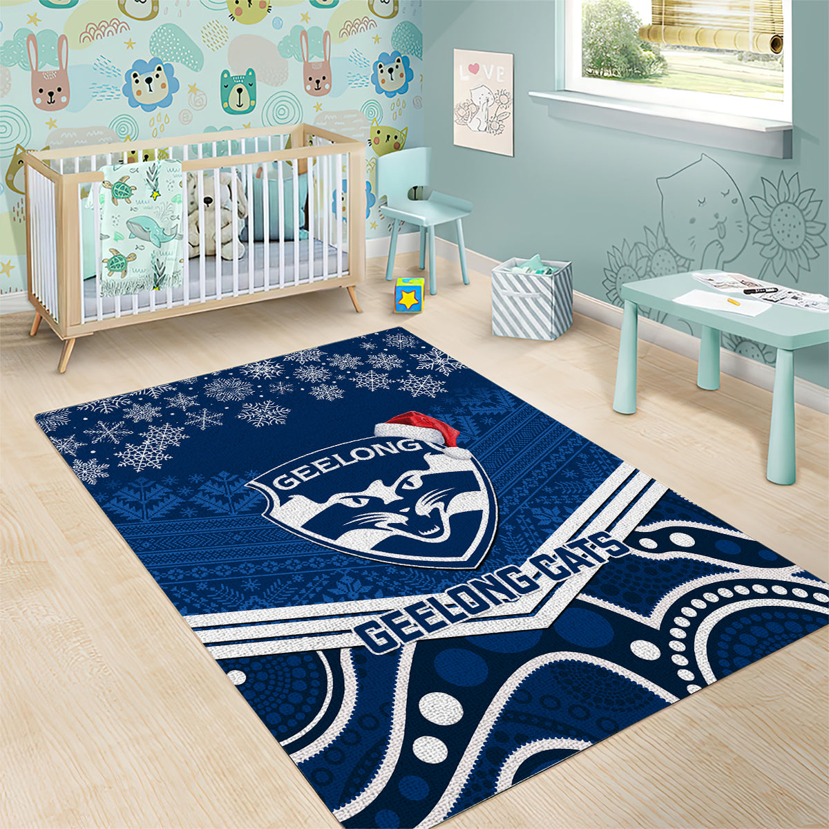 Geelong Football Christmas Area Rug Merry Xmas 2023 Mix Aboriginal Art - Vibe Hoodie Shop