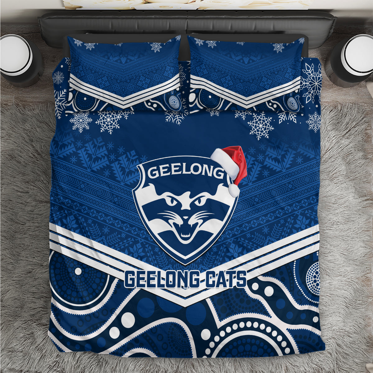 Geelong Football Christmas Bedding Set Merry Xmas 2023 Mix Aboriginal Art - Vibe Hoodie Shop