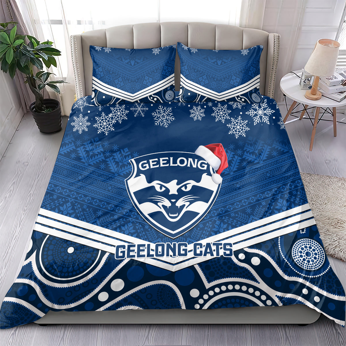 Geelong Football Christmas Bedding Set Merry Xmas 2023 Mix Aboriginal Art - Vibe Hoodie Shop