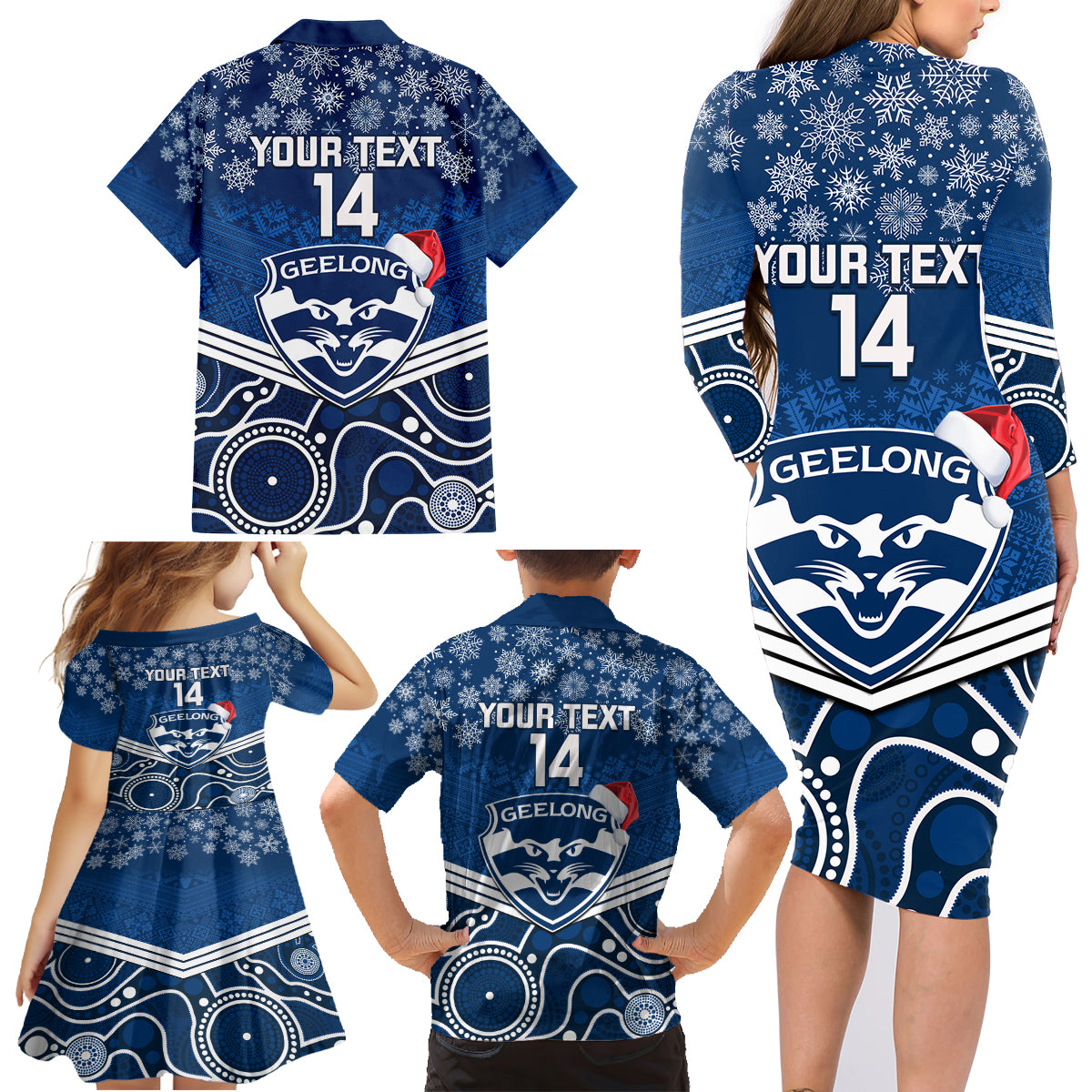 custom-geelong-football-christmas-family-matching-long-sleeve-bodycon-dress-and-hawaiian-shirt-merry-xmas-2023-mix-aboriginal-art