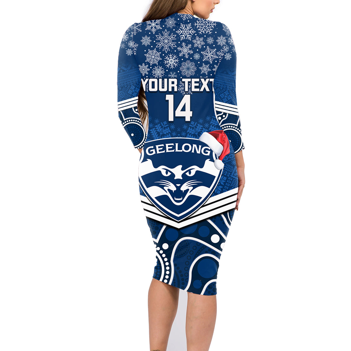 custom-geelong-football-christmas-family-matching-long-sleeve-bodycon-dress-and-hawaiian-shirt-merry-xmas-2023-mix-aboriginal-art