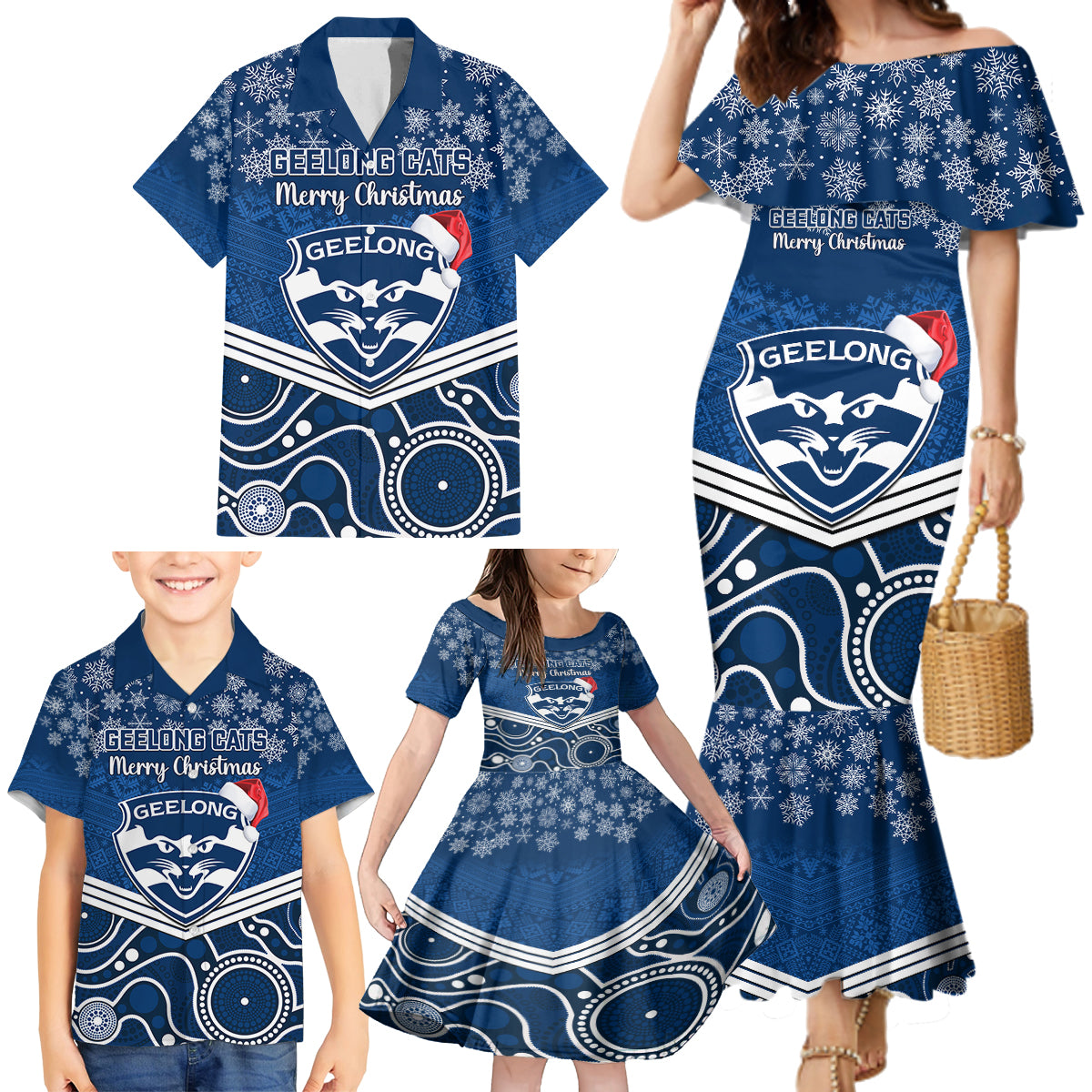 custom-geelong-football-christmas-family-matching-mermaid-dress-and-hawaiian-shirt-merry-xmas-2023-mix-aboriginal-art