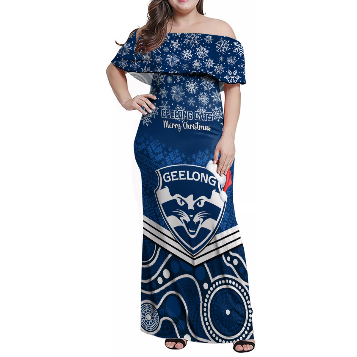 custom-geelong-football-christmas-family-matching-off-shoulder-maxi-dress-and-hawaiian-shirt-merry-xmas-2023-mix-aboriginal-art