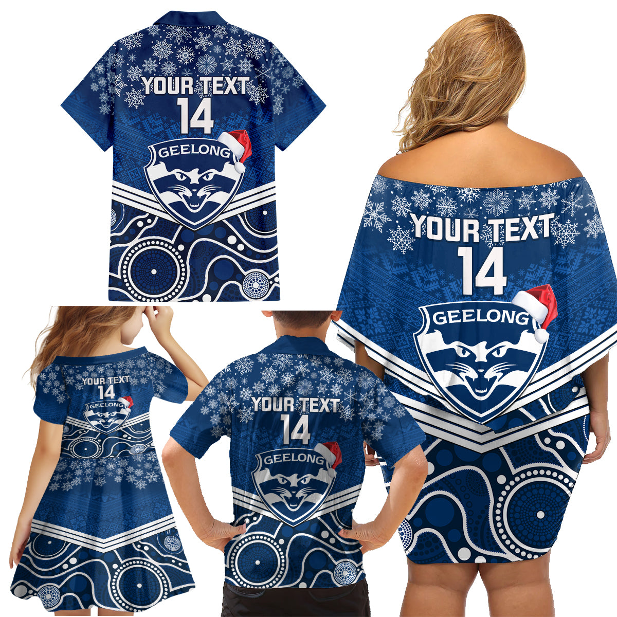 custom-geelong-football-christmas-family-matching-off-shoulder-short-dress-and-hawaiian-shirt-merry-xmas-2023-mix-aboriginal-art