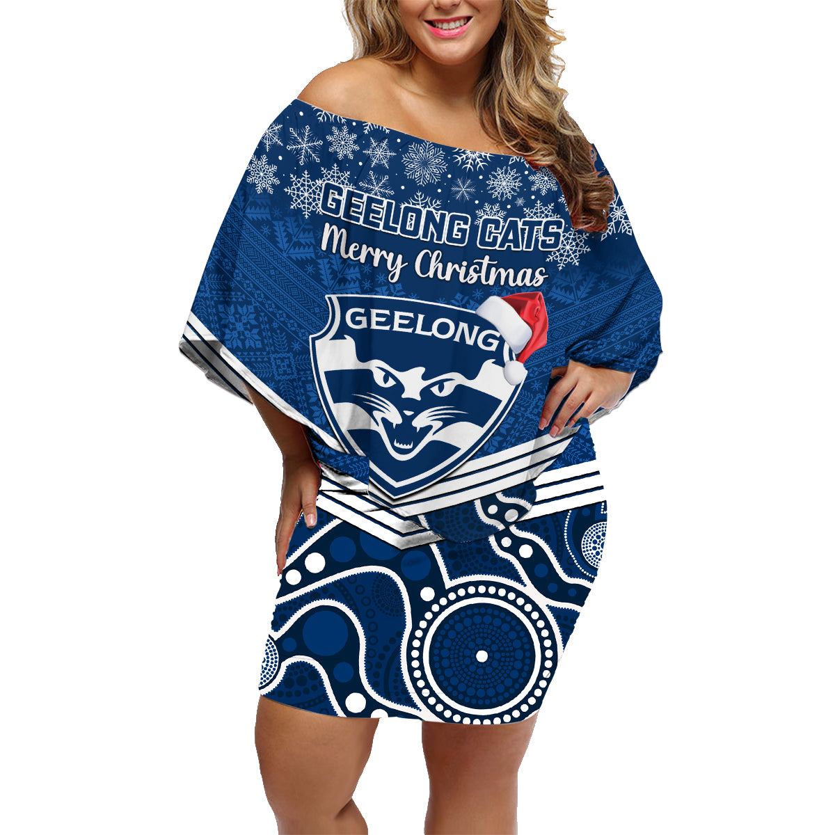 custom-geelong-football-christmas-family-matching-off-shoulder-short-dress-and-hawaiian-shirt-merry-xmas-2023-mix-aboriginal-art