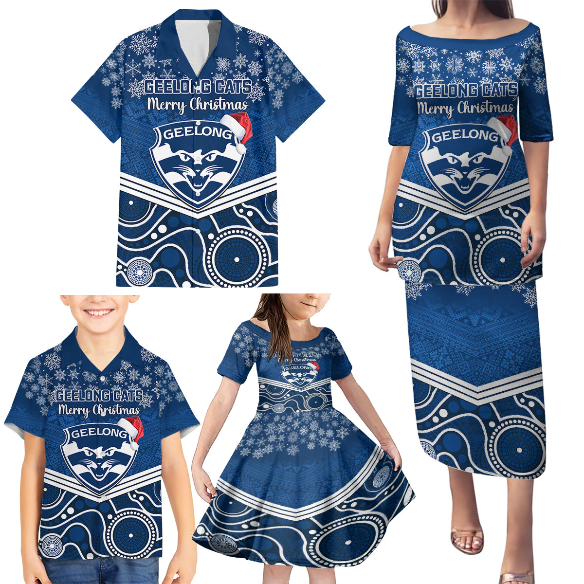 custom-geelong-football-christmas-family-matching-puletasi-dress-and-hawaiian-shirt-merry-xmas-2023-mix-aboriginal-art