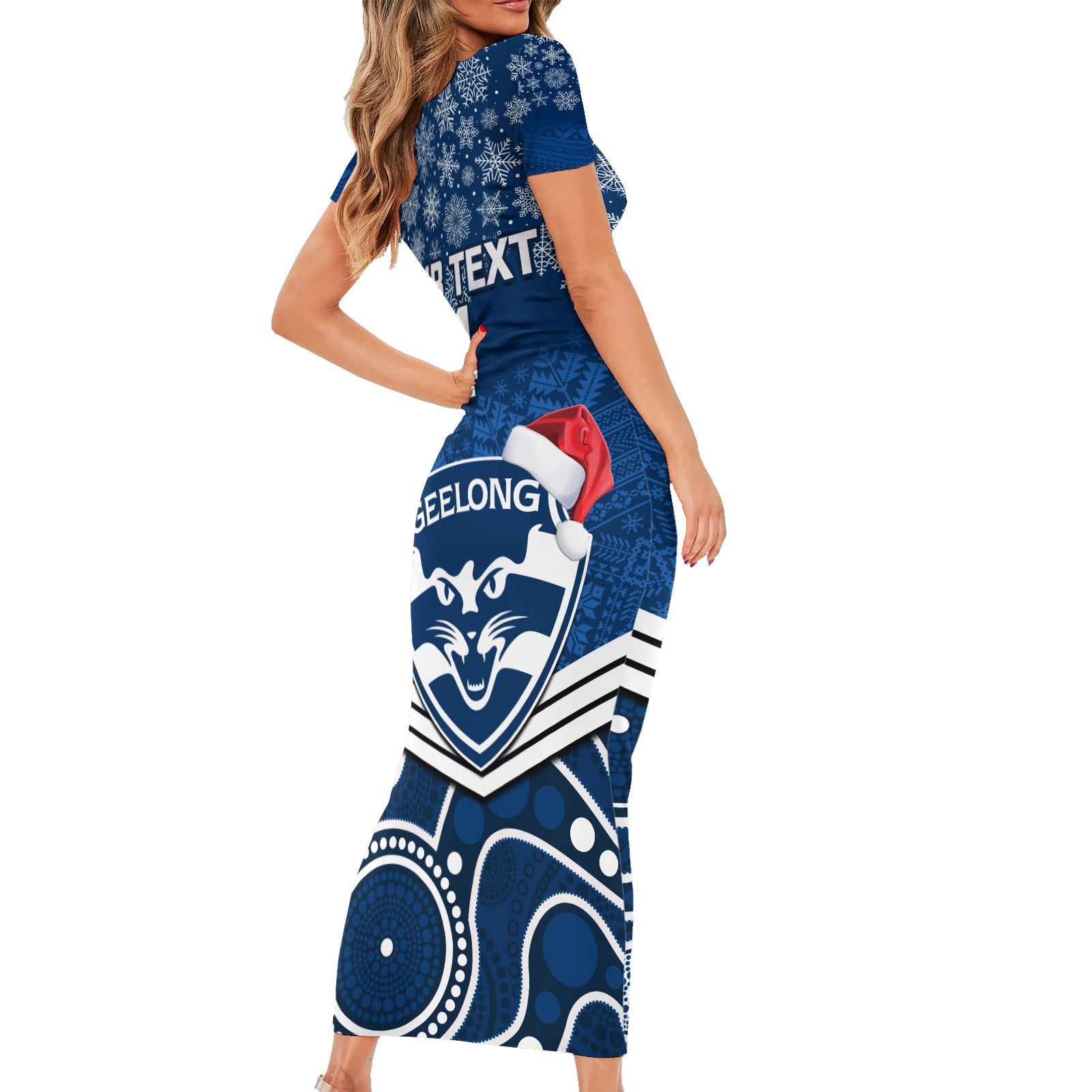 custom-geelong-football-christmas-family-matching-short-sleeve-bodycon-dress-and-hawaiian-shirt-merry-xmas-2023-mix-aboriginal-art