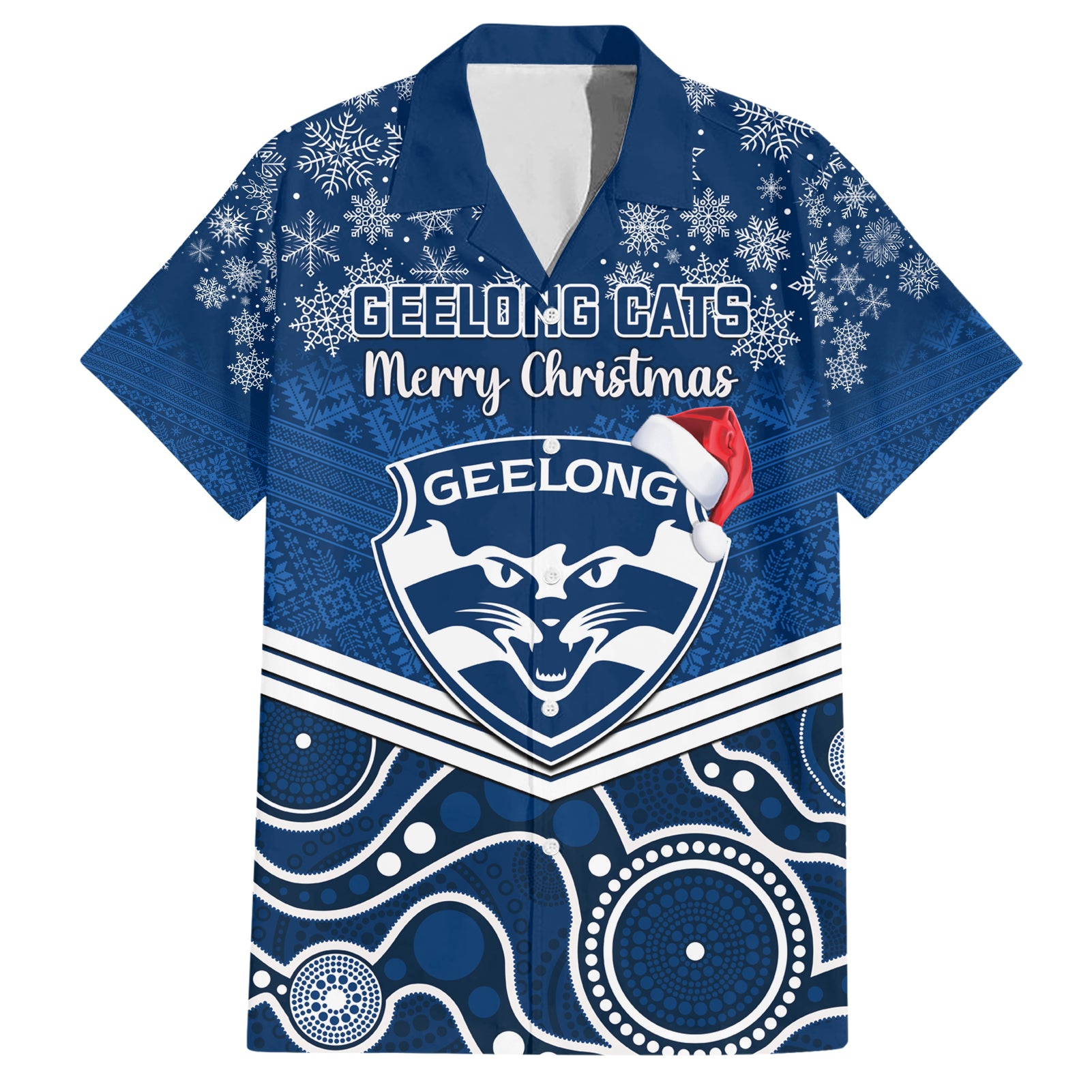 Custom Geelong Football Christmas Hawaiian Shirt Merry Xmas 2023 Mix Aboriginal Art - Vibe Hoodie Shop