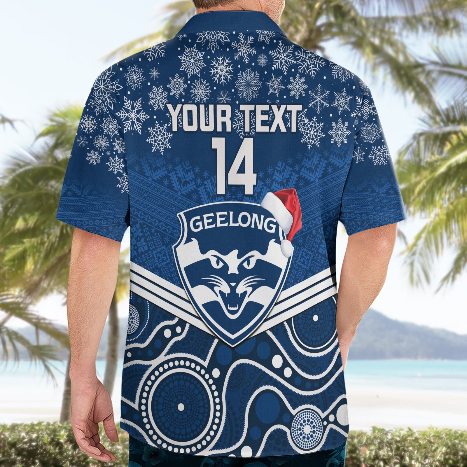 Custom Geelong Football Christmas Hawaiian Shirt Merry Xmas 2023 Mix Aboriginal Art - Vibe Hoodie Shop