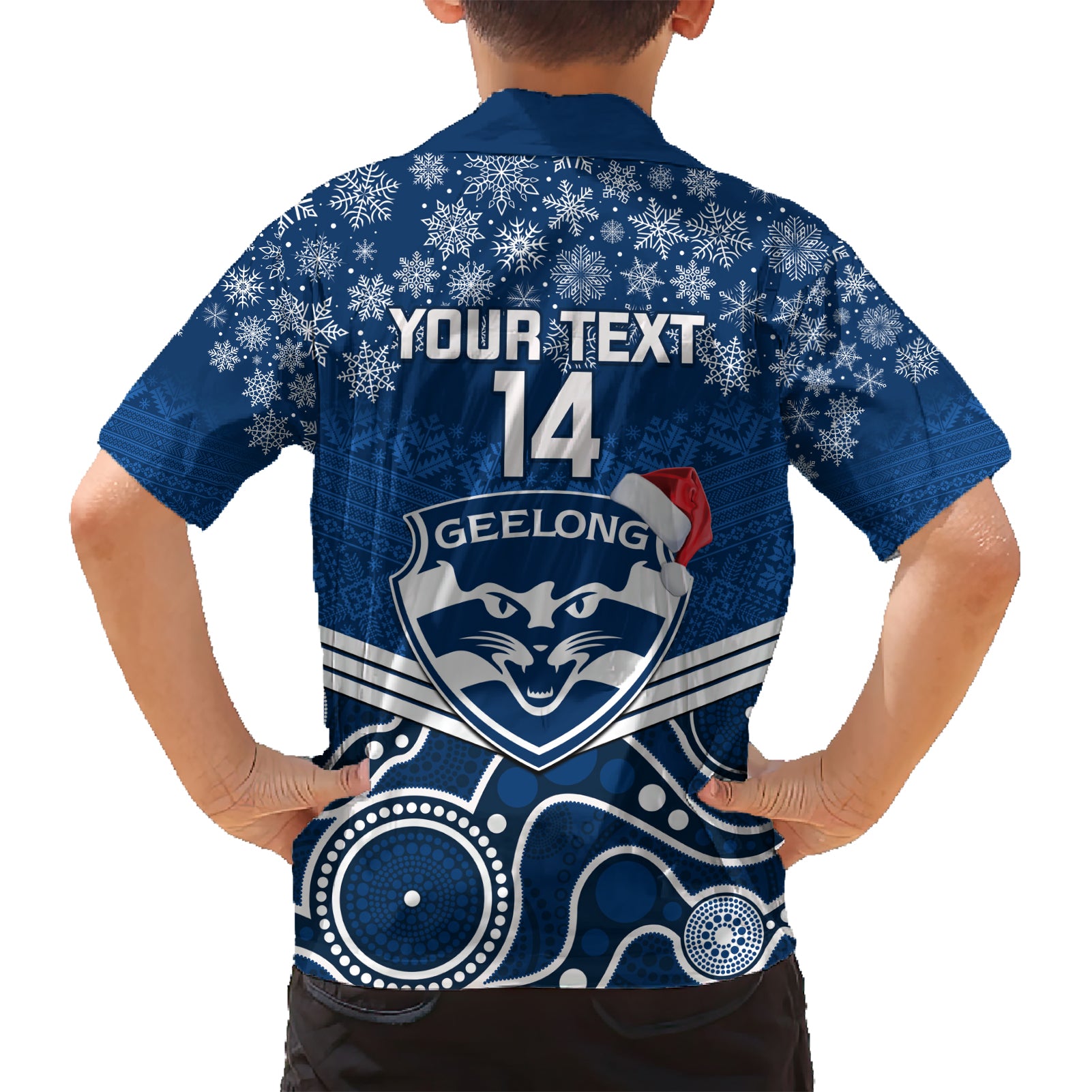 Custom Geelong Football Christmas Hawaiian Shirt Merry Xmas 2023 Mix Aboriginal Art - Vibe Hoodie Shop