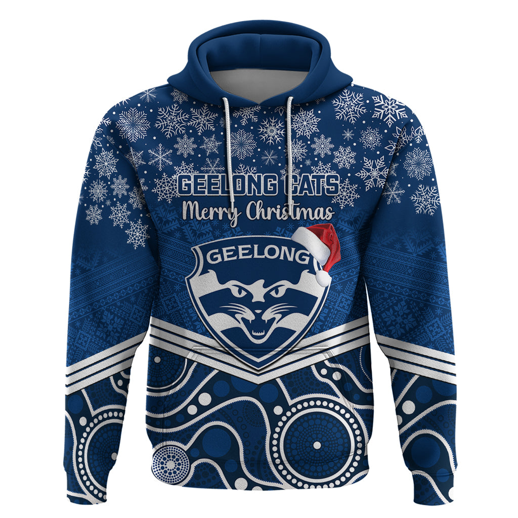 Custom Geelong Football Christmas Hoodie Merry Xmas 2023 Mix Aboriginal Art - Vibe Hoodie Shop