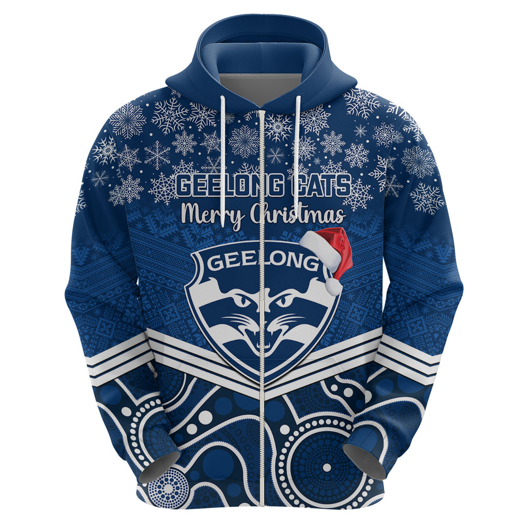 Custom Geelong Football Christmas Hoodie Merry Xmas 2023 Mix Aboriginal Art - Vibe Hoodie Shop