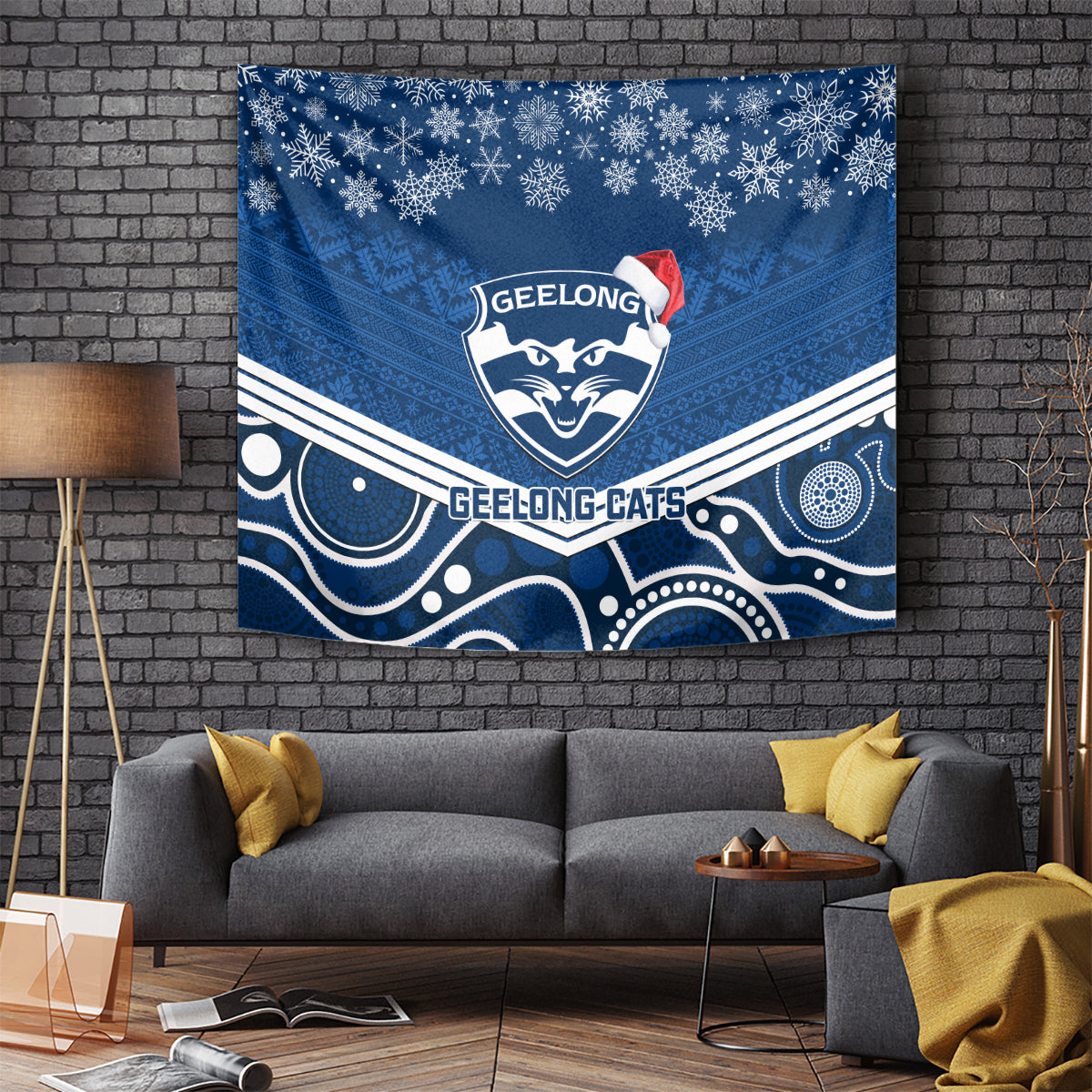 Geelong Football Christmas Tapestry Merry Xmas 2023 Mix Aboriginal Art - Vibe Hoodie Shop