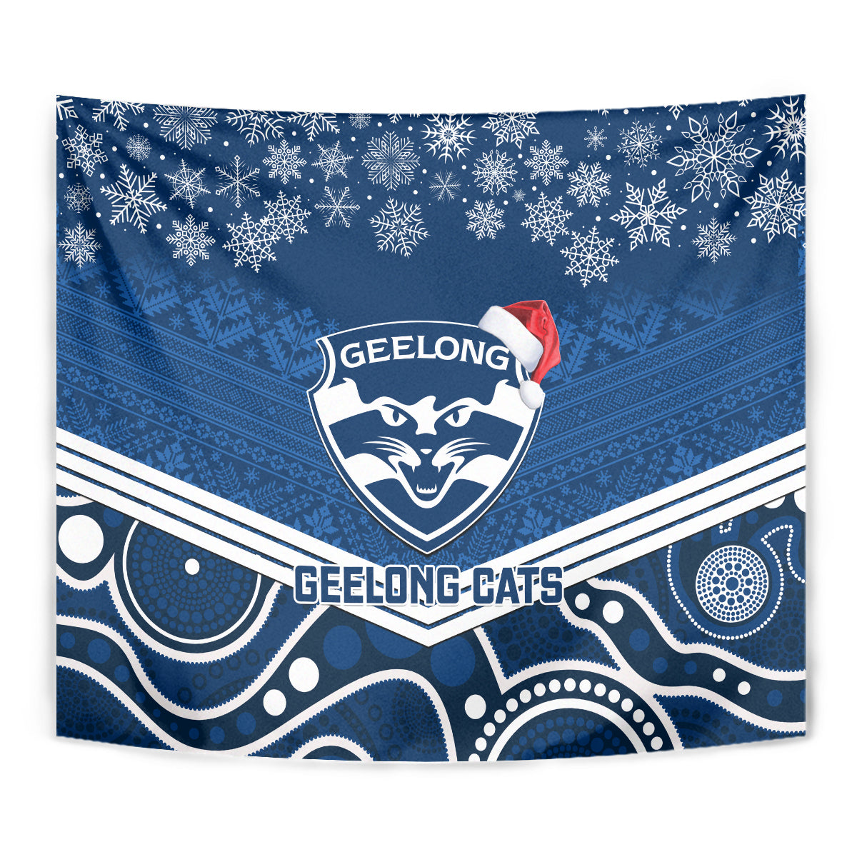 Geelong Football Christmas Tapestry Merry Xmas 2023 Mix Aboriginal Art - Vibe Hoodie Shop