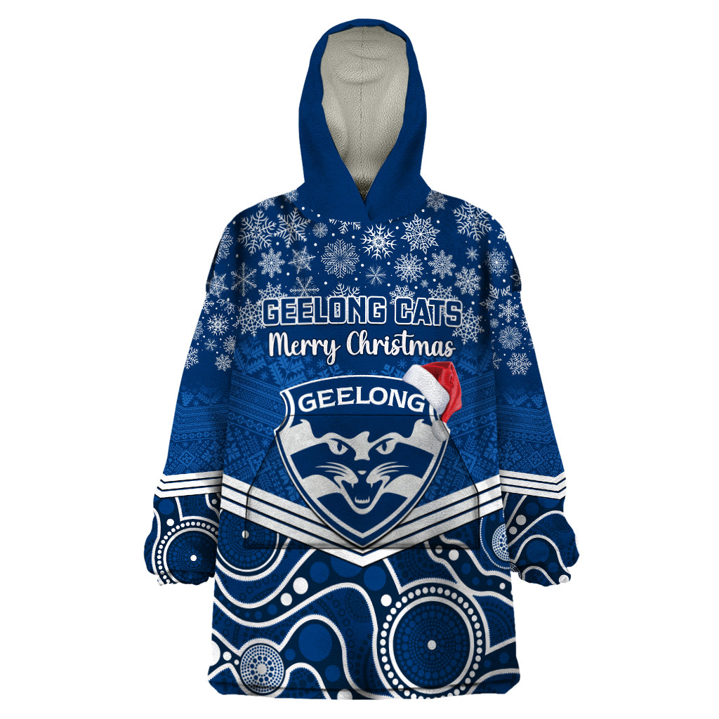 Custom Geelong Football Christmas Wearable Blanket Hoodie Merry Xmas 2023 Mix Aboriginal Art - Vibe Hoodie Shop