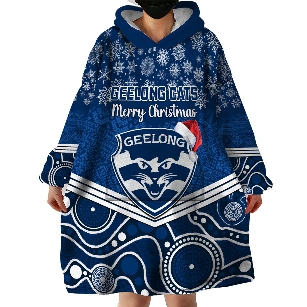 Custom Geelong Football Christmas Wearable Blanket Hoodie Merry Xmas 2023 Mix Aboriginal Art - Vibe Hoodie Shop