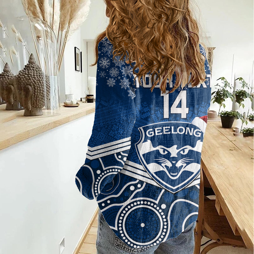 Custom Geelong Football Christmas Women Casual Shirt Merry Xmas 2023 Mix Aboriginal Art - Vibe Hoodie Shop