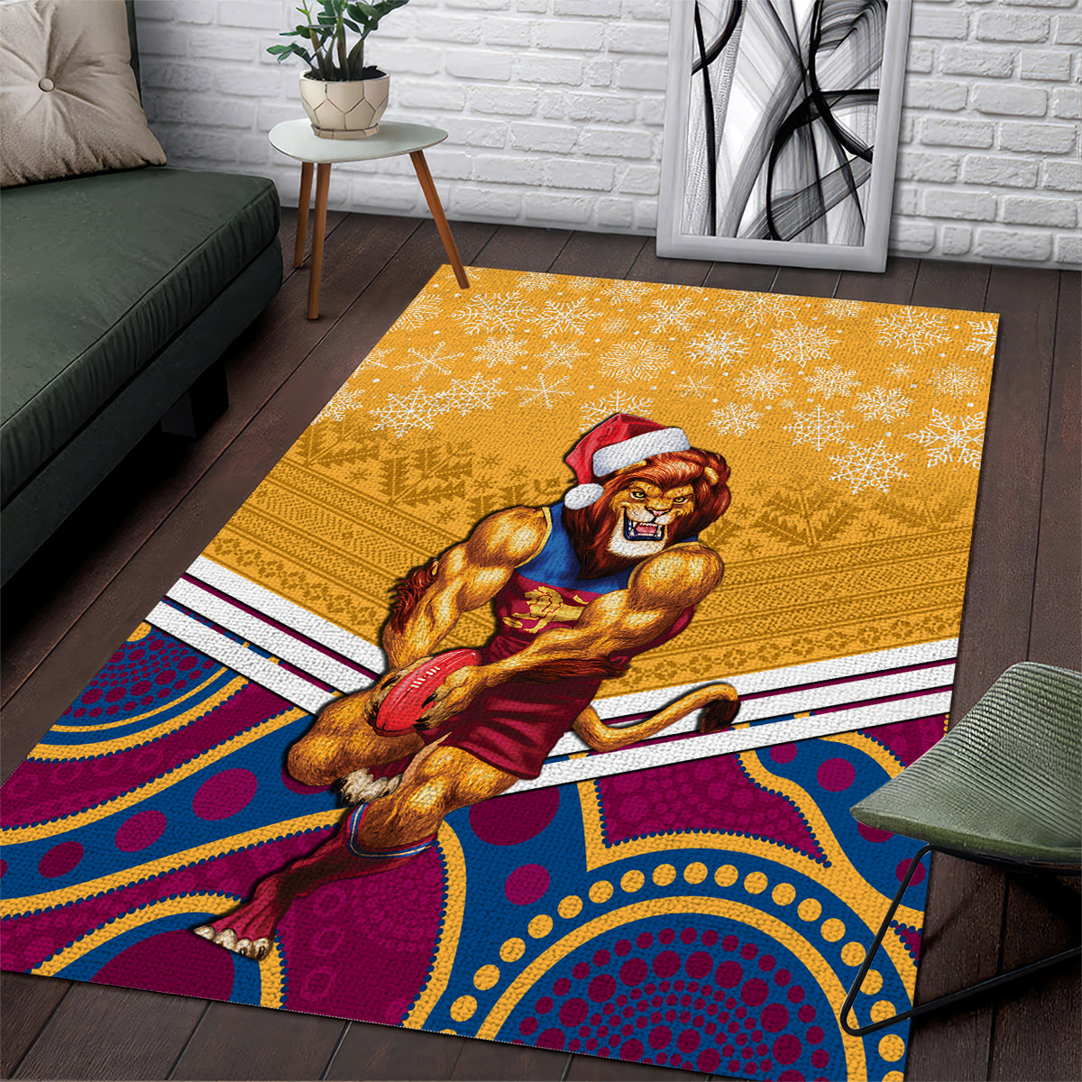 Custom Brisbane Lions Football Christmas Area Rug Merry Xmas 2023 Mix Aboriginal Art - Vibe Hoodie Shop