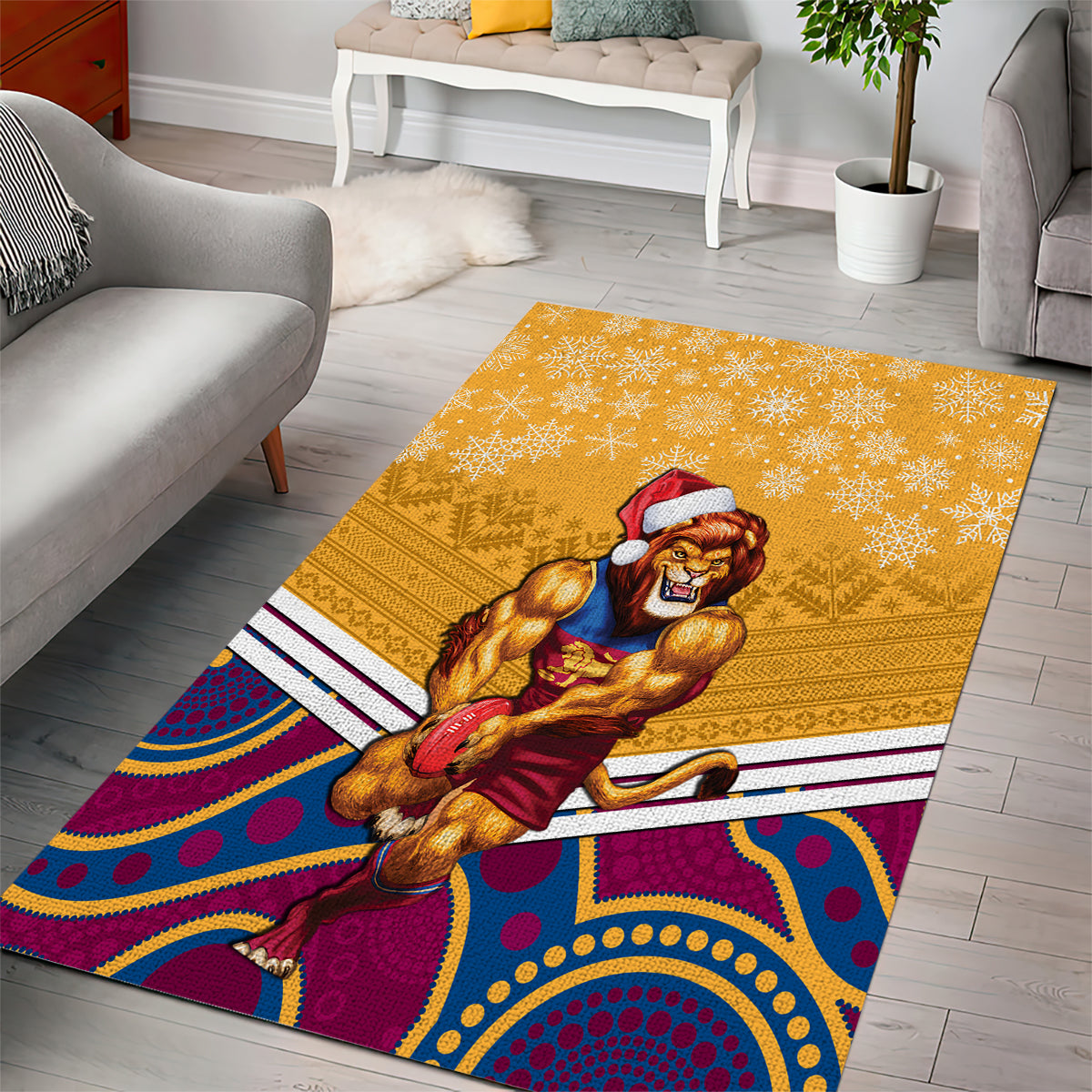 Custom Brisbane Lions Football Christmas Area Rug Merry Xmas 2023 Mix Aboriginal Art - Vibe Hoodie Shop