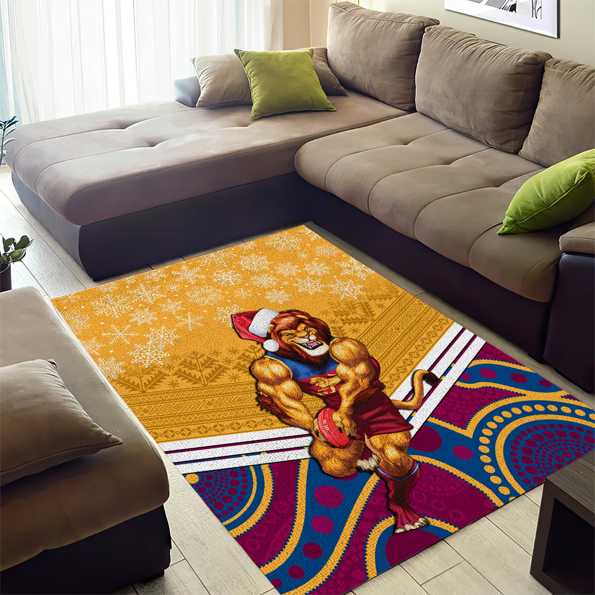 Custom Brisbane Lions Football Christmas Area Rug Merry Xmas 2023 Mix Aboriginal Art - Vibe Hoodie Shop