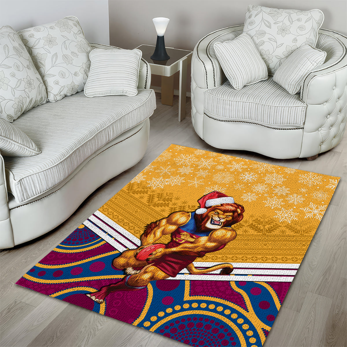 Custom Brisbane Lions Football Christmas Area Rug Merry Xmas 2023 Mix Aboriginal Art - Vibe Hoodie Shop