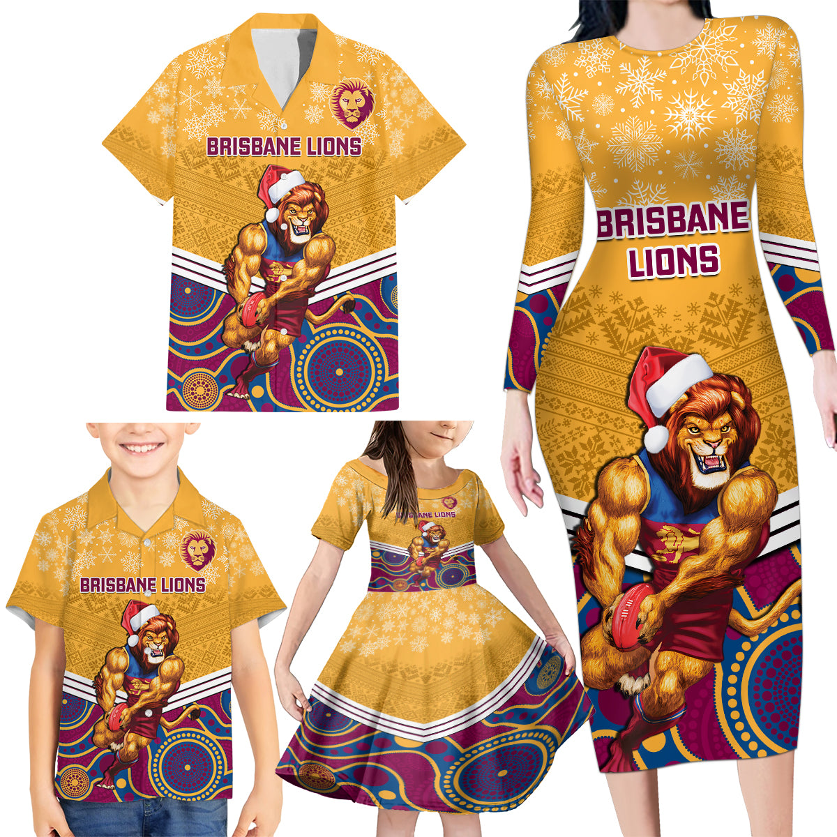 custom-brisbane-lions-football-christmas-family-matching-long-sleeve-bodycon-dress-and-hawaiian-shirt-merry-xmas-2023-mix-aboriginal-art