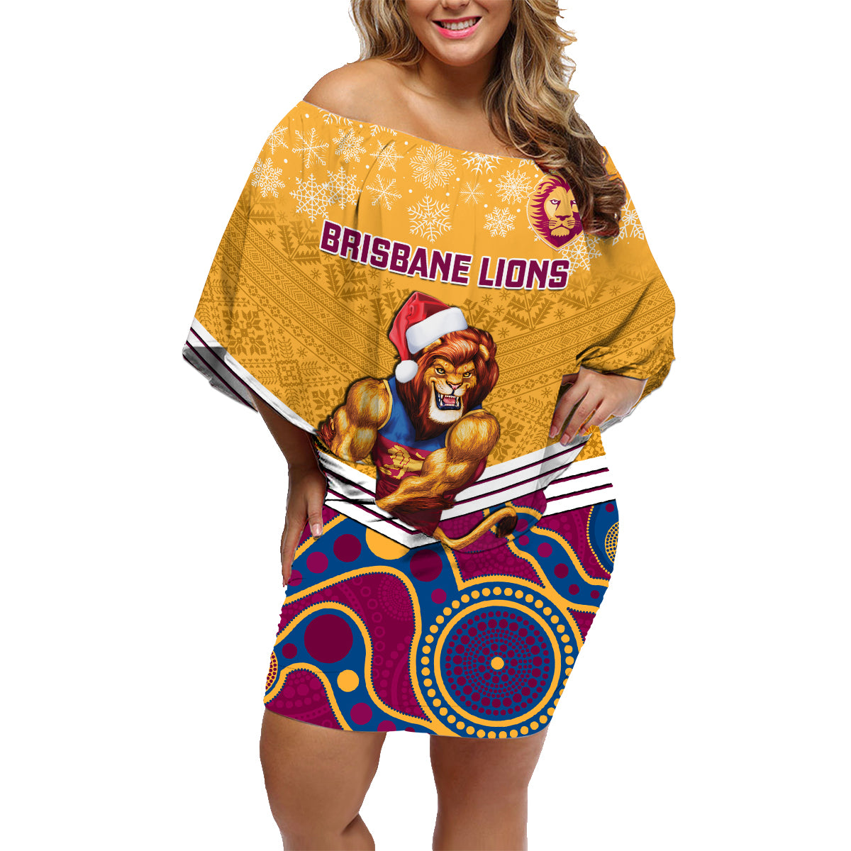 custom-brisbane-lions-football-christmas-family-matching-off-shoulder-short-dress-and-hawaiian-shirt-merry-xmas-2023-mix-aboriginal-art