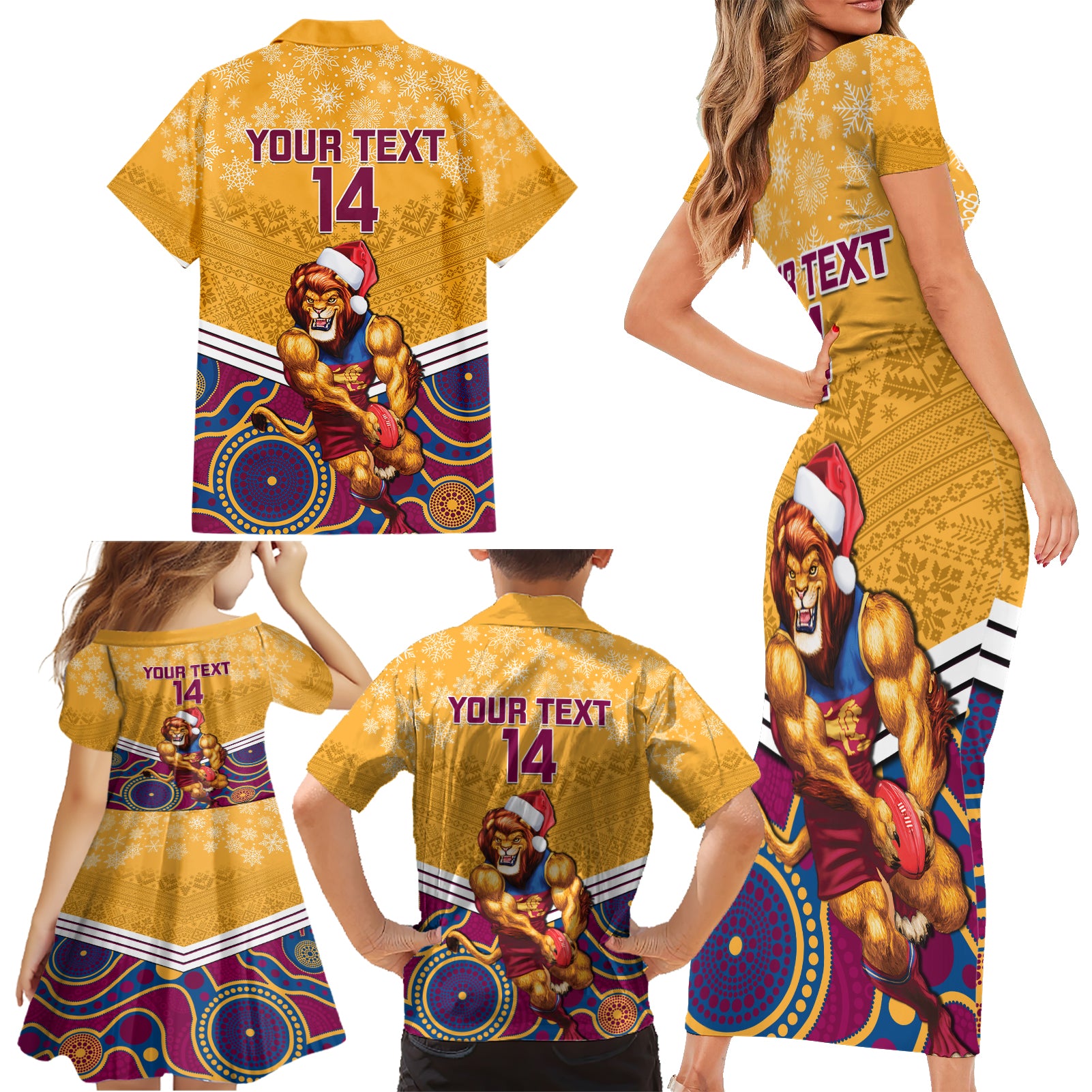 custom-brisbane-lions-football-christmas-family-matching-short-sleeve-bodycon-dress-and-hawaiian-shirt-merry-xmas-2023-mix-aboriginal-art