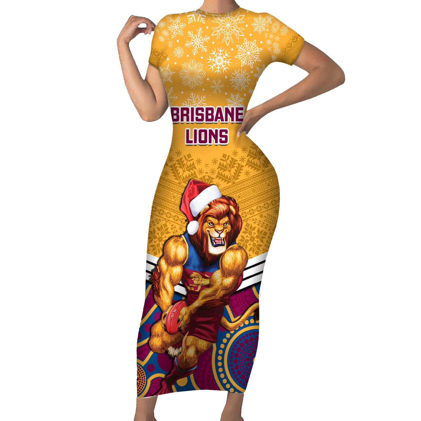 custom-brisbane-lions-football-christmas-family-matching-short-sleeve-bodycon-dress-and-hawaiian-shirt-merry-xmas-2023-mix-aboriginal-art