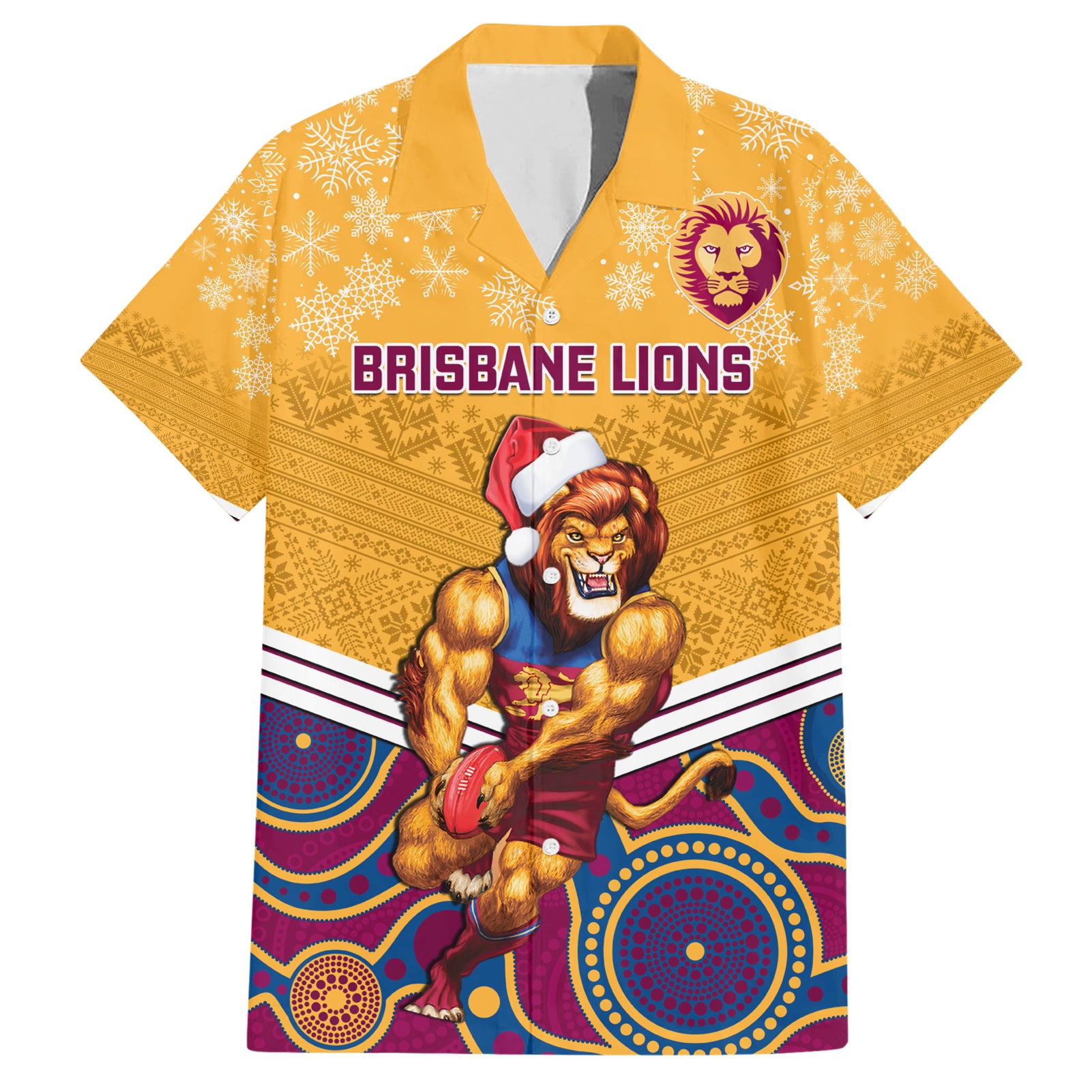 Custom Brisbane Lions Football Christmas Hawaiian Shirt Merry Xmas 2023 Mix Aboriginal Art - Vibe Hoodie Shop