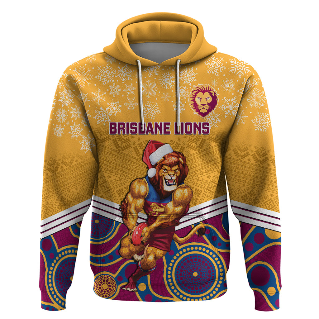 Custom Brisbane Lions Football Christmas Hoodie Merry Xmas 2023 Mix Aboriginal Art - Vibe Hoodie Shop