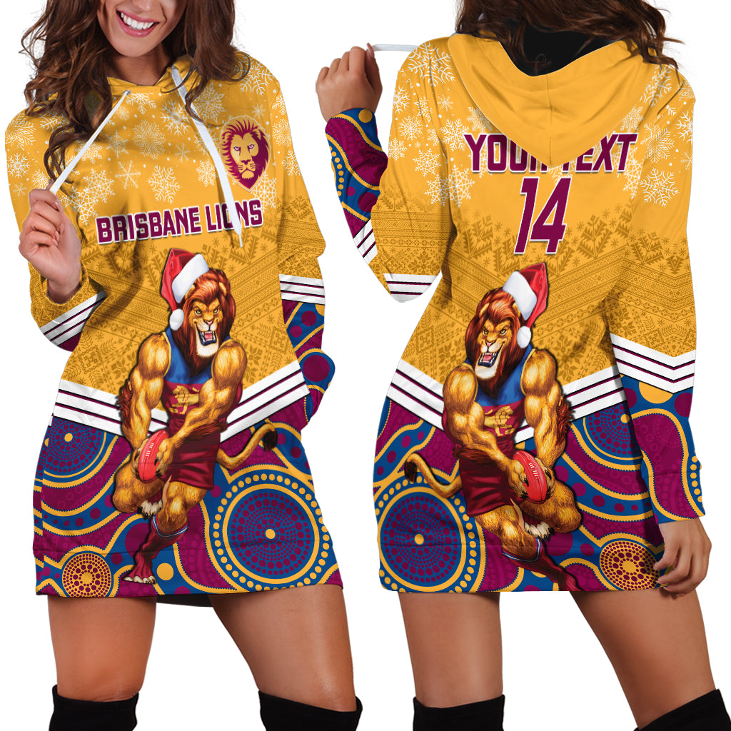 Custom Brisbane Lions Football Christmas Hoodie Dress Merry Xmas 2023 Mix Aboriginal Art - Vibe Hoodie Shop