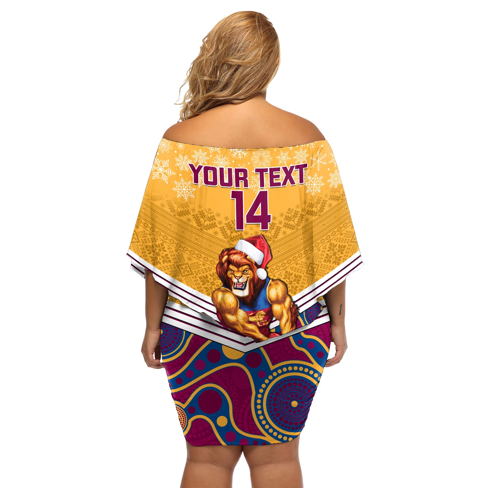 custom-brisbane-lions-football-christmas-off-shoulder-short-dress-merry-xmas-2023-mix-aboriginal-art