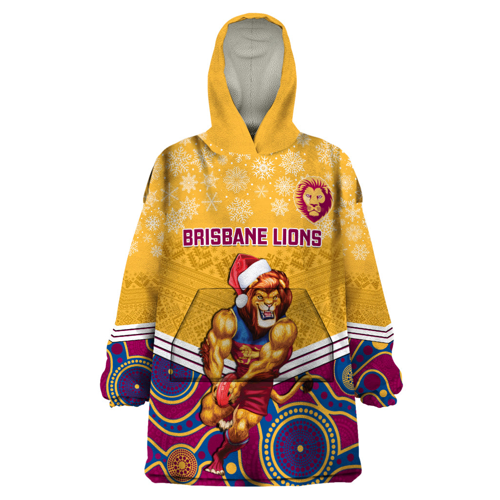 Custom Brisbane Lions Football Christmas Wearable Blanket Hoodie Merry Xmas 2023 Mix Aboriginal Art - Vibe Hoodie Shop