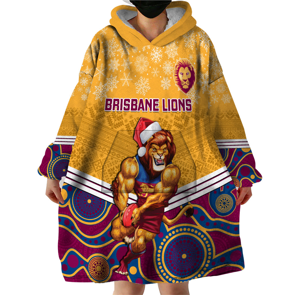 Custom Brisbane Lions Football Christmas Wearable Blanket Hoodie Merry Xmas 2023 Mix Aboriginal Art - Vibe Hoodie Shop