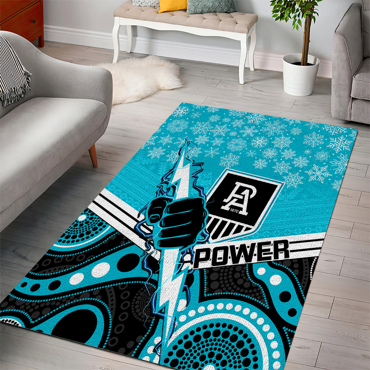 Port Adelaide Football Christmas Area Rug Merry Xmas 2023 Mix Aboriginal Art - Vibe Hoodie Shop