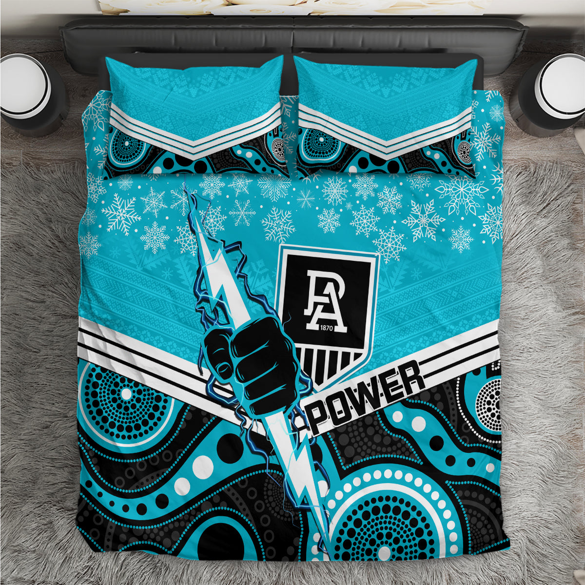 Port Adelaide Football Christmas Bedding Set Merry Xmas 2023 Mix Aboriginal Art - Vibe Hoodie Shop