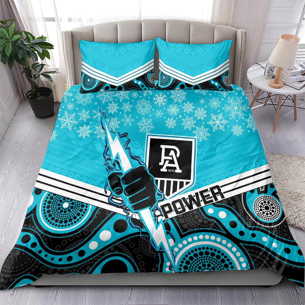 Port Adelaide Football Christmas Bedding Set Merry Xmas 2023 Mix Aboriginal Art - Vibe Hoodie Shop